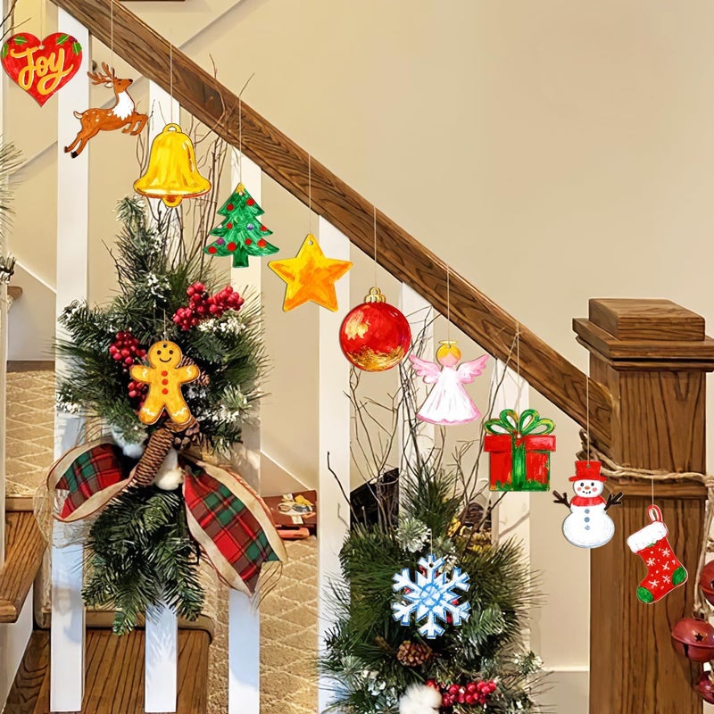 Sophena 80PCS Wooden Christmas Ornaments to Paint, 8 Styles DIY Blank Unfinished Wood Reindeer Santa Claus Christmas Tree Ball Snowman Snowflake Angel Cutouts Ornament for Crafts Winter Hanging Decorations - Image 4